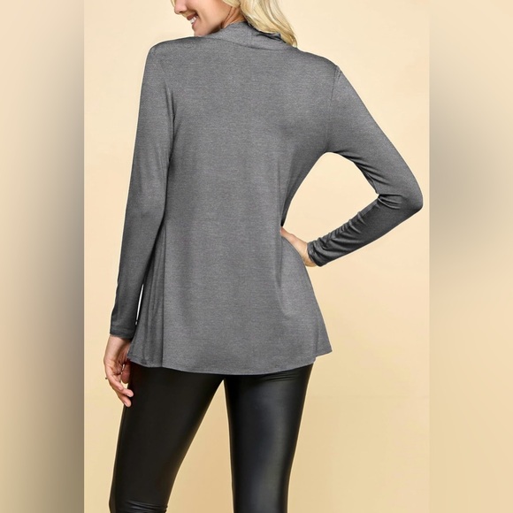Open Front Drape Lightweight Duster High Low Hem Long Sleeve Cardigan -dark grey - Picture 3 of 7